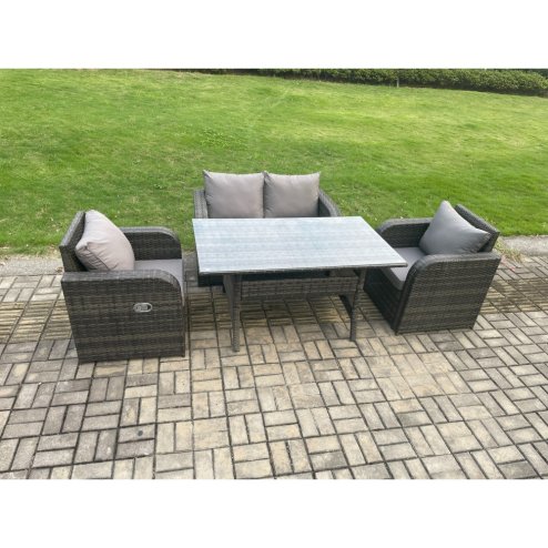 Fimous Rattan Garden Furniture 4 Piece Grey Patio Furniture Set Patio Conservatory 4 Seater Set Outdoor Rectangular Table and Chairs