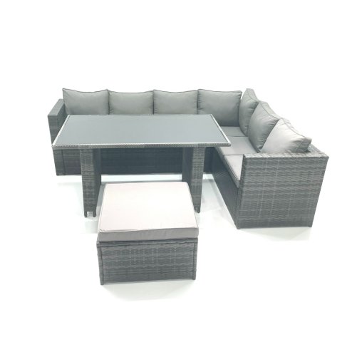 Fimous 7 Seater Rattan Corner Sofa Set Rectangular Dining Table Set With Seat And Back Cushion
