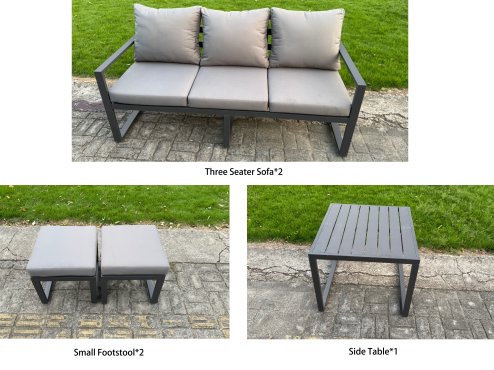 Fimous 5 Pieces Garden Furniture Set Aluminium Adjustable Rising Lifting Dining Table and Sofa Set with 2 Small Footstools Dark Grey