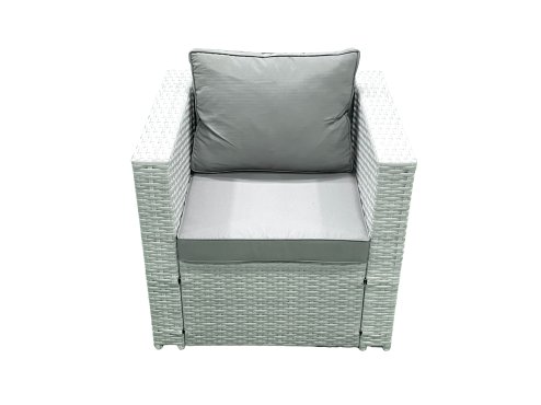 Fimous Garden Outdoor Furniture Set 6 Seater Rattan Sofa Set with 2 Big Footstools Armchair 2 Side Tables Light Grey Mixed
