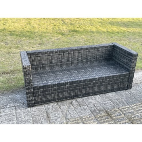 Fimous 7 Seater Rattan Garden Furniture Set Outdoor Patio Sofa Set with Oblong Coffee Table Big Footstool Dark Grey Mixed