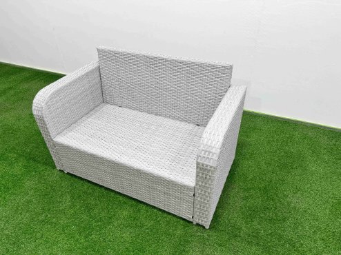 Fimous 6 Seater PE Wicker Rattan Furniture Sofa Sets with Rectangular Dining Table 2 Seater Love Sofa Light Grey