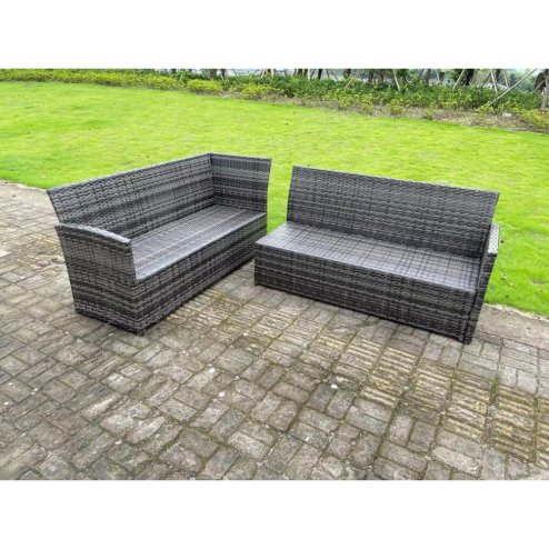 High Back Dark Mixed Grey Rattan Corner Sofa Set Outdoor Furniture Rectangular Coffee Table 6 Seater