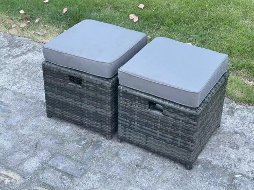 Fimous 6pc Rattan Sofa Garden Furniture Outdoor Patio Set with 2 Small Footstools Double Seat Sofa Dark Grey Mixed