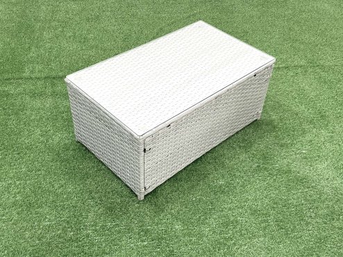 Fimous 7 Pieces Rattan Garden Furniture Set Outdoor Garden Sofa Chair Coffee Table Set with 2 Side Tables 2 Big Footstools Light Grey Mixed