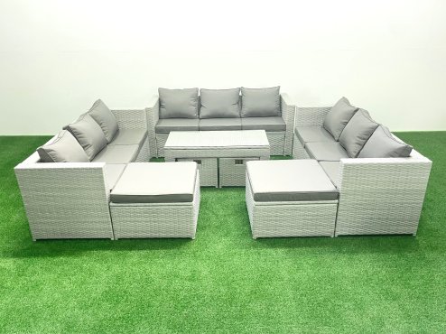 Fimous Outdoor Rattan Garden Furniture Set with Grey Cushions Luxury 13 Seater with Coffee Table For Conservatory,Patio