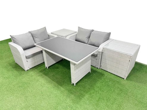 Fimous 5 Pieces Outdoor PE Rattan Sofa Set Patio Garden Furniture Sets with Cushions 2 Side Tables Light Grey