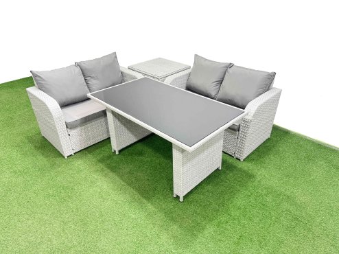 Fimous 4 Pieces Outdoor PE Rattan Sofa Set Patio Garden Furniture Sets with Cushions Side Table Light Grey