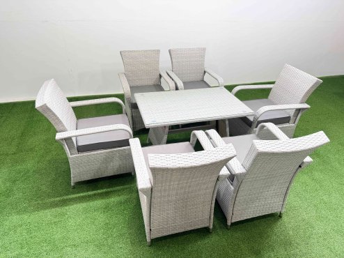 Fimous Outdoor Rattan Garden Furniture Set Patio 6 Chairs Plus Rectangular Dining Table Sets Light Grey Mixed