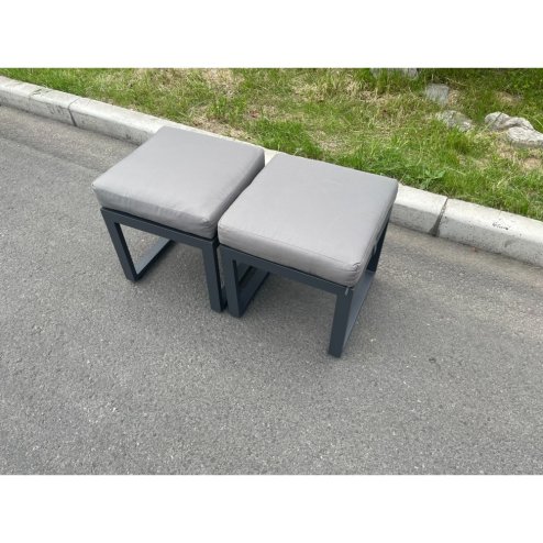 Fimous Aluminum 2 PC Small Footstool Outdoor Garden Furniture With Seat Cushion Patio Furniture Dark Grey