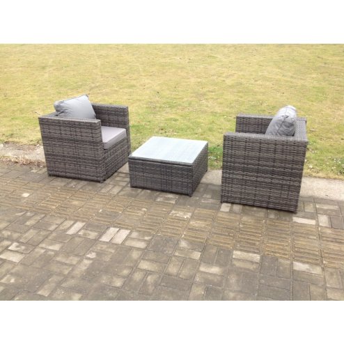 Fimous Rattan Garden Furniture Chairs Square Coffee Table Set