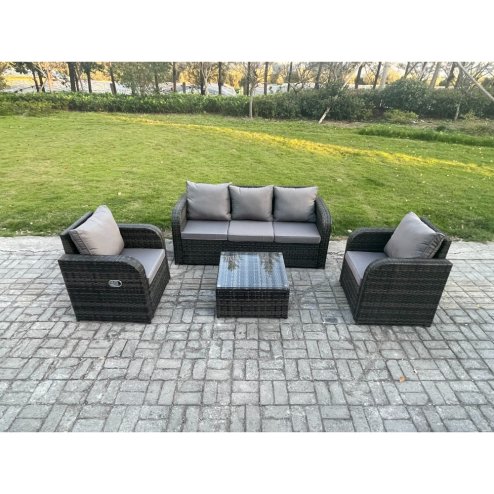 Fimous Garden Furniture Sets 5 Seater Wicker Rattan Furniture Patio Sofa Sets with Reclining Chair 3 Seater Sofa Dark Grey Mixed
