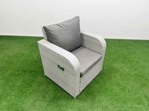 Fimous 7 Seater Outdoor Reclining Chair Love Sofa Set Rattan Garden Furniture Set with Rectangular Dining Table Footstool Light Grey