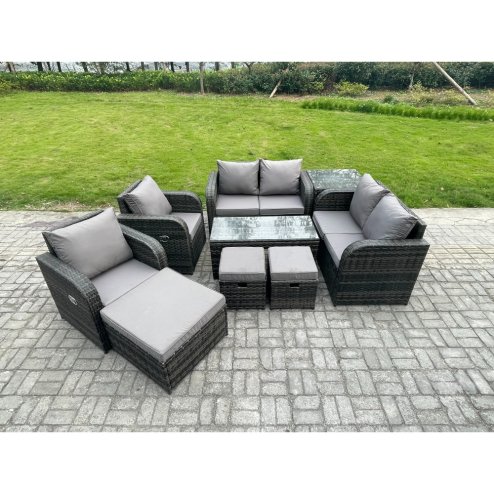 Fimous 9 Seater Rattan Garden Furniture Set Outdoor Patio Sofa, Table and Chairs Coffee Table 3 Footstools Ideal for Pool Side, Balcony, Outdoor and indoor Conservatory Patio Set
