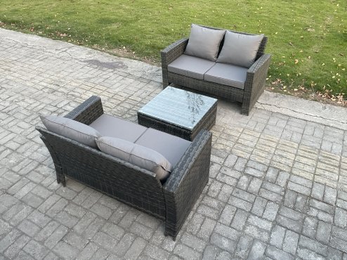 Fimous Rattan Garden Furniture Set 3 piece Patio Rattan Furniture Sofa Weaving Wicker includes 2 Double Seat Sofa and Coffee Table