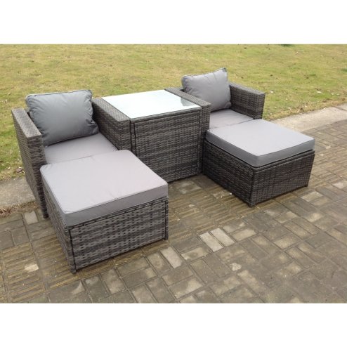 Fimous Rattan Sofa Chair Footstool Garden Patio Furniture Set With High Tall Coffee Table 4 Seater