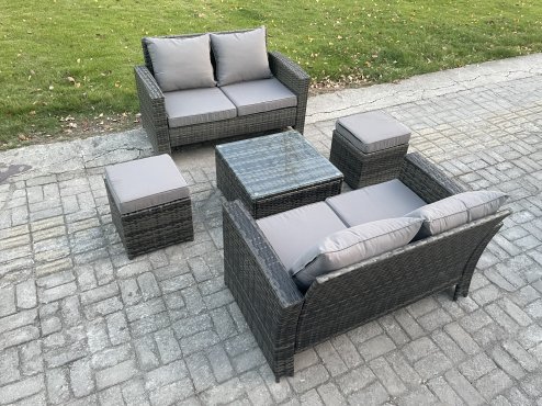 Fimous Rattan Garden Furniture Set 5 piece Patio Rattan Furniture Sofa Weaving Wicker includes 2 Double Seat Sofa, Coffee Table and 2 Small Footstools