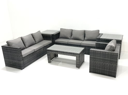 Fimous 7 Seater Rattan Garden Furniture Set Outdoor Lounger Sofa with Coffee Table Armchair 2 Side Tables Dark Grey Mixed