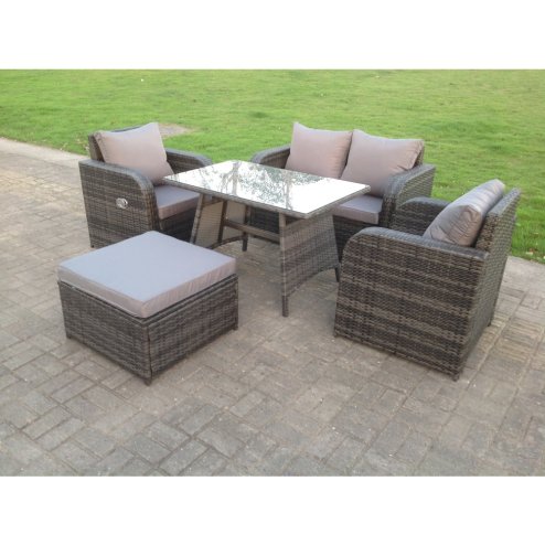 Fimous Rattan Garden Furniture Set Adjustable Chair Sofa Double Love Seat 2 Seater Sofa Rectangular Dining Table Big Footstool