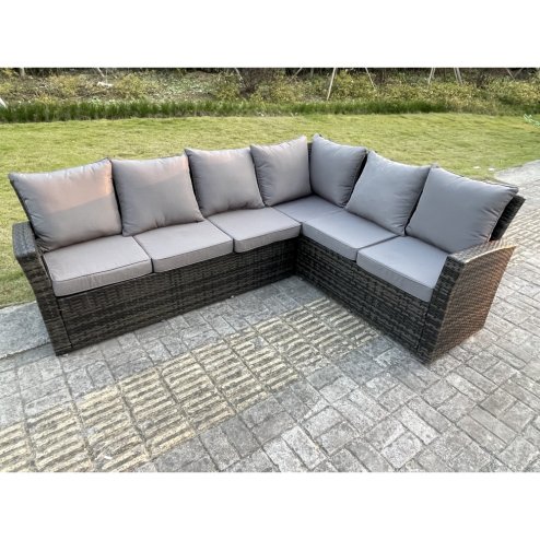 Fimous 8 Seater?Outdoor High Back Rattan Adjustable Rising Lifting Dining Table Corner Sofa Set Garden Furniture Set Dark Grey Mixed Right Hand