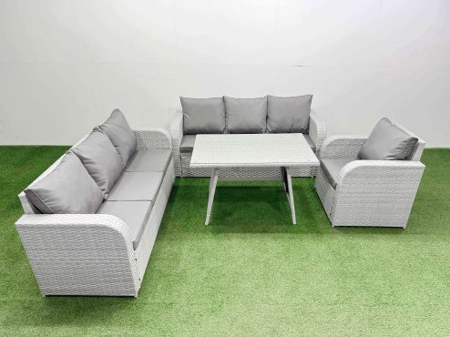 Fimous 4 Pieces Outdoor PE Rattan Garden Furniture with Cushions Reclining Chair Light Grey