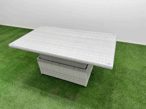 Fimous 6 Seater Outdoor Reclining Chair Love Sofa Set Rattan Garden Furniture Set with Adjustable Lifting Dining or Coffee Table Side Table Light Grey