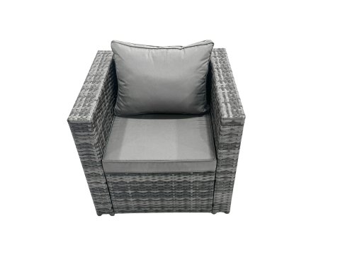 Fimous Outdoor Rattan Garden Furniture Set 7 Seater Patio Lounge Sofa Set with Armchair Square Coffee Table 2 Big Footstool Dark Grey Mixed