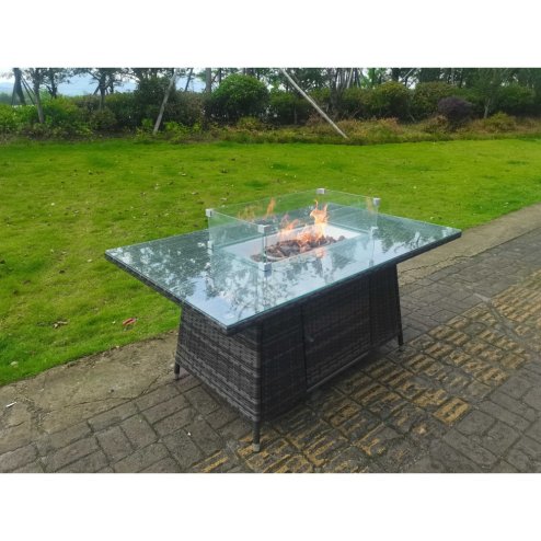 Fimous Dark Grey Mixed Rattan Fire Pit Table Dining Table Gas Heater Burner Garden Furniture Accessory Patio