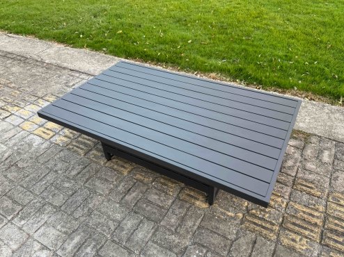 Fimous 8 Piece Garden Furniture Set 9-Seater Aluminium Outdoor Dining Set with Adjustable Rising Lifting Dining Table & Cushions 2 Side Tables 3 Chairs Dark Grey