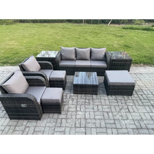 Fimous Patio Garden Furniture Sets Wicker 8 Seater Outdoor Rattan Furniture Sofa Sets with Square Coffee Table 2 Side Tables 3 Footstools