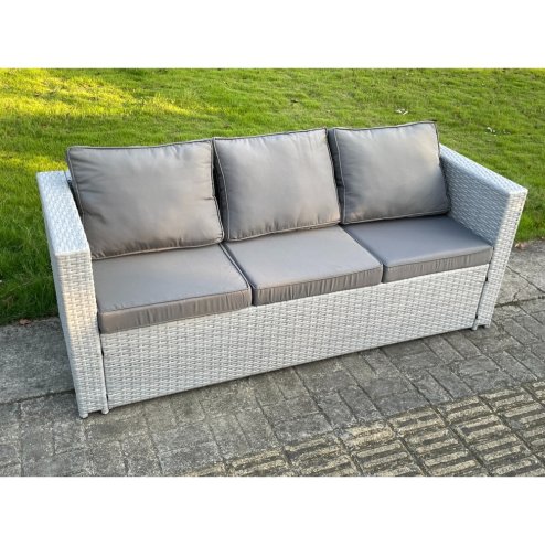 Fimous Light Grey Outdoor Rattan Garden Furniture Set Corner Sofa Set 2 Coffee Table Big Footstool Armchair
