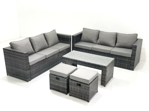 Fimous Garden Outdoor Rattan Furniture Set with Sofa Coffee table 2 Small Footstools Dark Grey Mixed