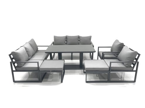 Fimous Garden Sofa Set Aluminium Furniture Rising Dining Tabe Set with 2 Chair 2 Big Footstool Dark Grey
