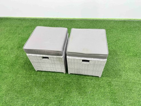 Fimous Patio Outdoor Garden Furniture Sets with Black Glass Top Dining Table 3 Seater Sofa 2 Side Tables 2 Small Stool Light Grey