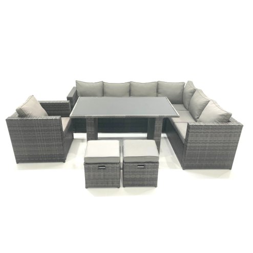 Fimous 8 Seater Outdoor Lounge Rattan Corner Sofa Set Garden Furniture Rectangular Dining Table Chair