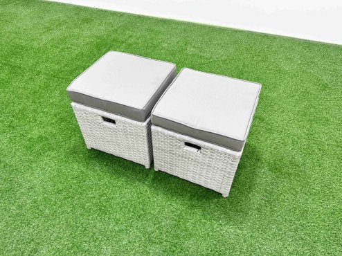Fimous 5 Pieces Outdoor PE Rattan Sofa Set Patio Garden Furniture Sets with Cushions 2 Small Stools Light Grey