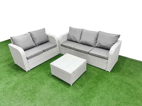 Fimous 5 Seater PE Rattan Wicker Garden Furniture Patio Conservatory Sofa Set with Square Coffee Table 3 Seater Sofa Love Sofa Image