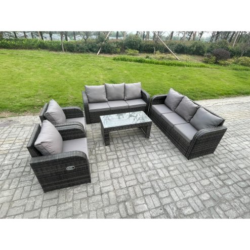 Fimous Patio Garden Furniture Sets Wicker 8 Seater Outdoor Rattan Furniture Sofa Sets with Rectangular Coffee Table Reclining Chair