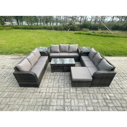 Fimous Rattan Garden Furniture Set 12 Seater Indoor Outdoor Patio Sofa Set with Coffee Table 3 Footstools 2 Side Tables Dark Grey Mixed