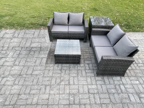 Fimous Rattan Garden Furniture Set 4 piece Patio Rattan Furniture Sofa Weaving Wicker includes 2 Double Seat Sofa, Coffee Table and Side Table