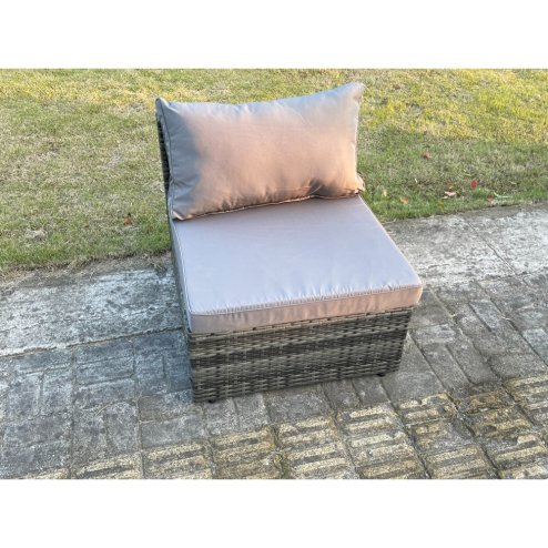 Fimous Outdoor Rattan Armless Sofa Chair Garden Furniture With Seat and Back Cushion Dark Grey Mixed