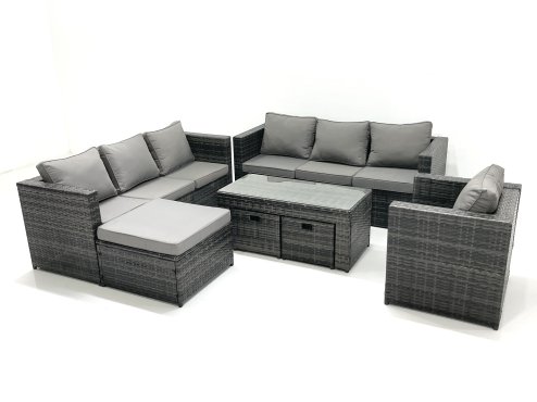 Fimous Outdoor Garden Furniture Set 10 Seater Rattan Sofa Set with Coffee Table 3 Footstools Armchair Dark Grey Mixed