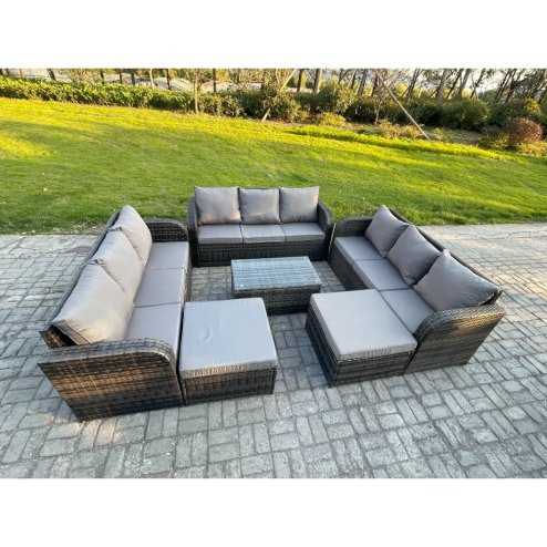 Fimous Wicker PE Rattan Garden Furniture Set 11 Seater Outdoor Lounge Sofa Set with Coffee Table 2 Big Footstool Dark Grey Mixed
