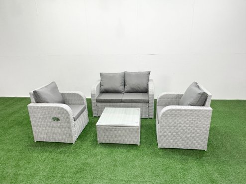 Fimous Light Grey PE Wicker Rattan Garden Furniture Set Sofa Set Reclining Adjustable Chair Square Coffee Table 4 Seater Image