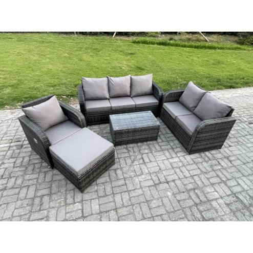 Fimous Patio Garden Furniture Sets Wicker 7 Seater Outdoor Rattan Furniture Sofa Sets with Rectangular Coffee Table Reclining Chair Loveseat Sofa 3 Seater Sofa Big Footstool