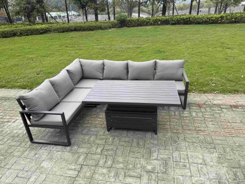 Fimous Aluminium Outdoor Adjustable Rising Lifting Dining Table Garden Furniture Dark Grey