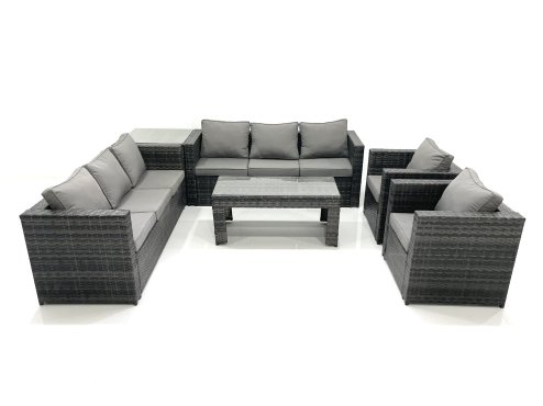 Fimous Rattan Garden Furniture Sofa Set with Coffee table Armchair Side Table Dark Grey Mixed