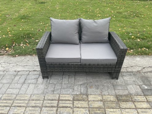 Fimous 5 Seater Outdoor Garden Furniture High Back Rattan Sofa Set with Square Coffee Table 2 SideTables Big Footstool Dark Grey Mixed