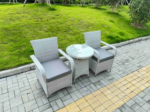 Fimous Rattan Garden Furniture Set Outdoor Bistro Set with 1 Coffee Table & 2 Seater Chairs Light Grey Mixed