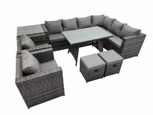 Fimous Rattan garden furniture Patio Furniture Sets with Dining Table 2 Small Stools 2 Chair Side Table Dark Grey Mixed